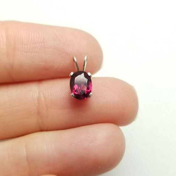 Vintage Sterling Silver Dark Pink Oval Rhinestone Pendant Charm, Small Estate - Picture 7 of 7